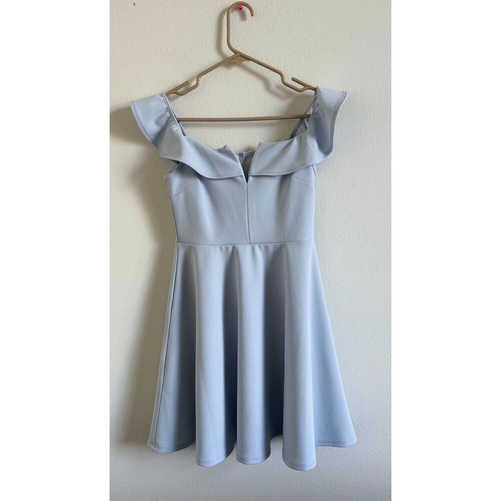 Altar'd State Blue Ruffle Fit Flare Dress Small Wedding Guest Mini Dress